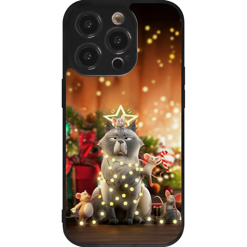 Coque iPhone 14 Pro - Silicone rigide noir Christmas 25 Xmas Cat