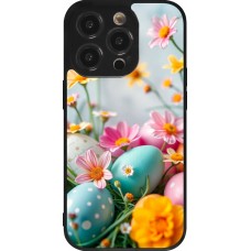 Coque iPhone 14 Pro - Silicone rigide noir Easter 2026 Eggs with flowers