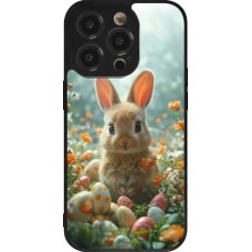 Coque iPhone 14 Pro - Silicone rigide noir Easter 2026 Rabbit in the garden