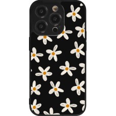 Coque iPhone 14 Pro - Silicone rigide noir Easter 2024 white on black flower