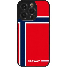 Coque iPhone 14 Pro - Silicone rigide noir Maillot de football Norvège 2026 personnalisable
