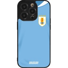 Coque iPhone 14 Pro - Silicone rigide noir Maillot de football Uruguay 2022 personnalisable