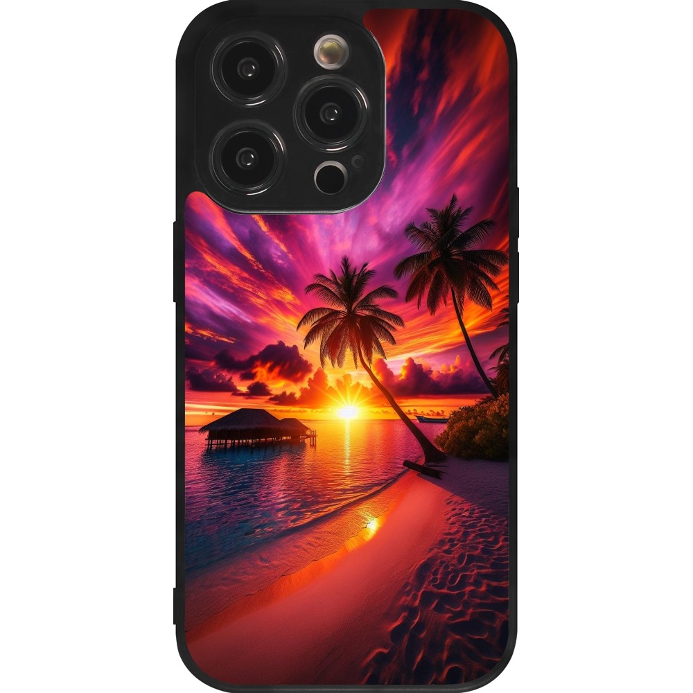 Coque iPhone 14 Pro - Silicone rigide noir Maldives Dusk Bliss