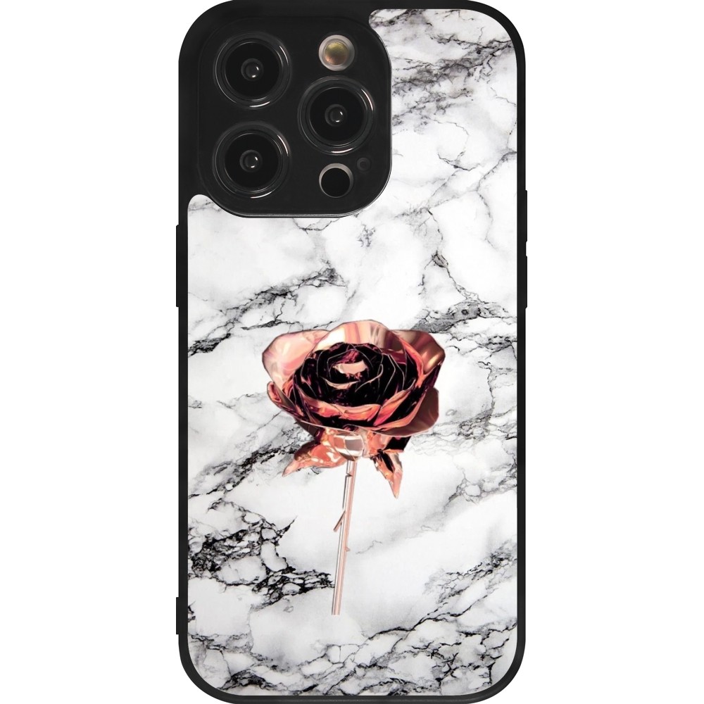 iPhone 14 Pro Case Hülle - Silikon schwarz Marble Rose Gold