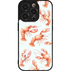 Coque iPhone 14 Pro - Silicone rigide noir Pattern de homards pastels