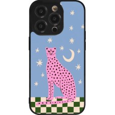 Coque iPhone 14 Pro - Silicone rigide noir Pink leopard with stars 2026