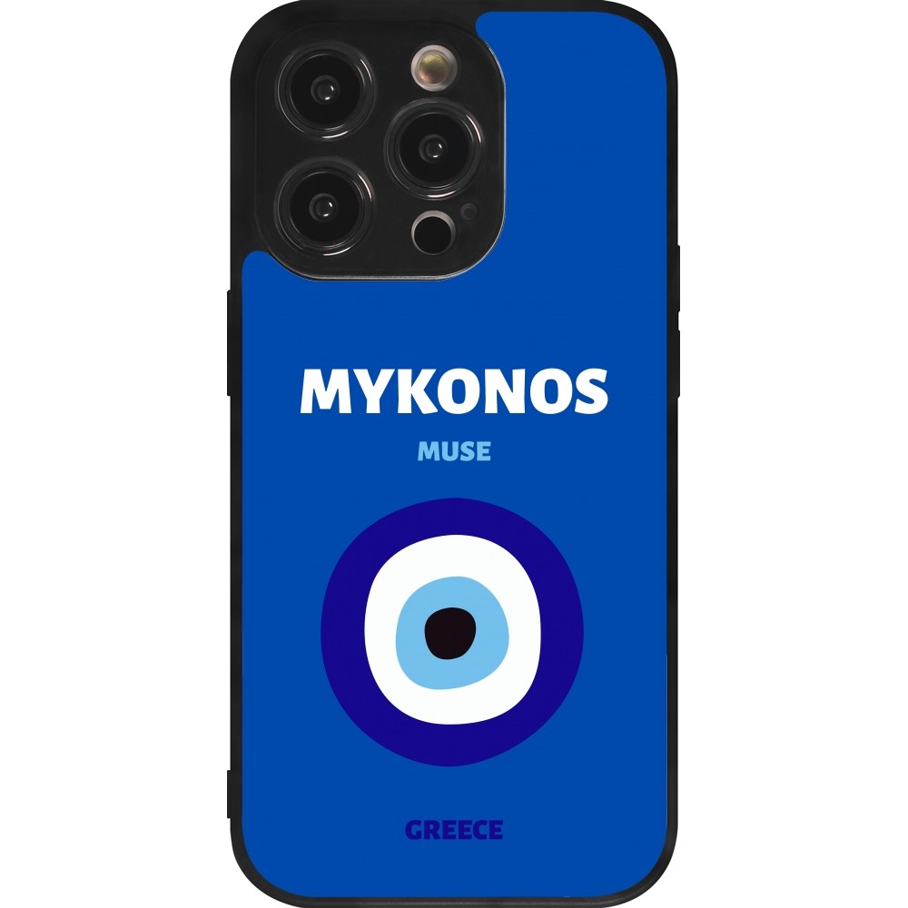 iPhone 14 Pro Case Hülle - Silikon schwarz Pop Summer Destination Mykonos