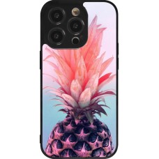 Coque iPhone 14 Pro - Silicone rigide noir Purple Pink Pineapple
