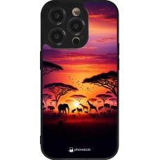 iPhone 14 Pro Case Hülle - Silikon schwarz Safari Sonnenuntergang Wildtiere