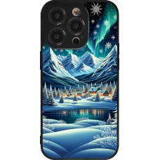 Coque iPhone 14 Pro - Silicone rigide noir Snowy Mountain Village Lake night