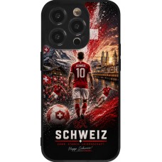 Coque iPhone 14 Pro - Silicone rigide noir Football Schweiz splash 2026