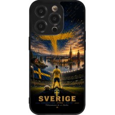 Coque iPhone 14 Pro - Silicone rigide noir Football Suède splash 2026