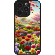 Coque iPhone 14 Pro - Silicone rigide noir Spring 25 Bouquet printemps