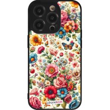 Coque iPhone 14 Pro - Silicone rigide noir Spring 25 printemps fleuri
