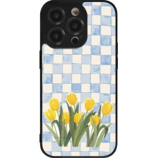 Coque iPhone 14 Pro - Silicone rigide noir Blue vichy tulips 2026