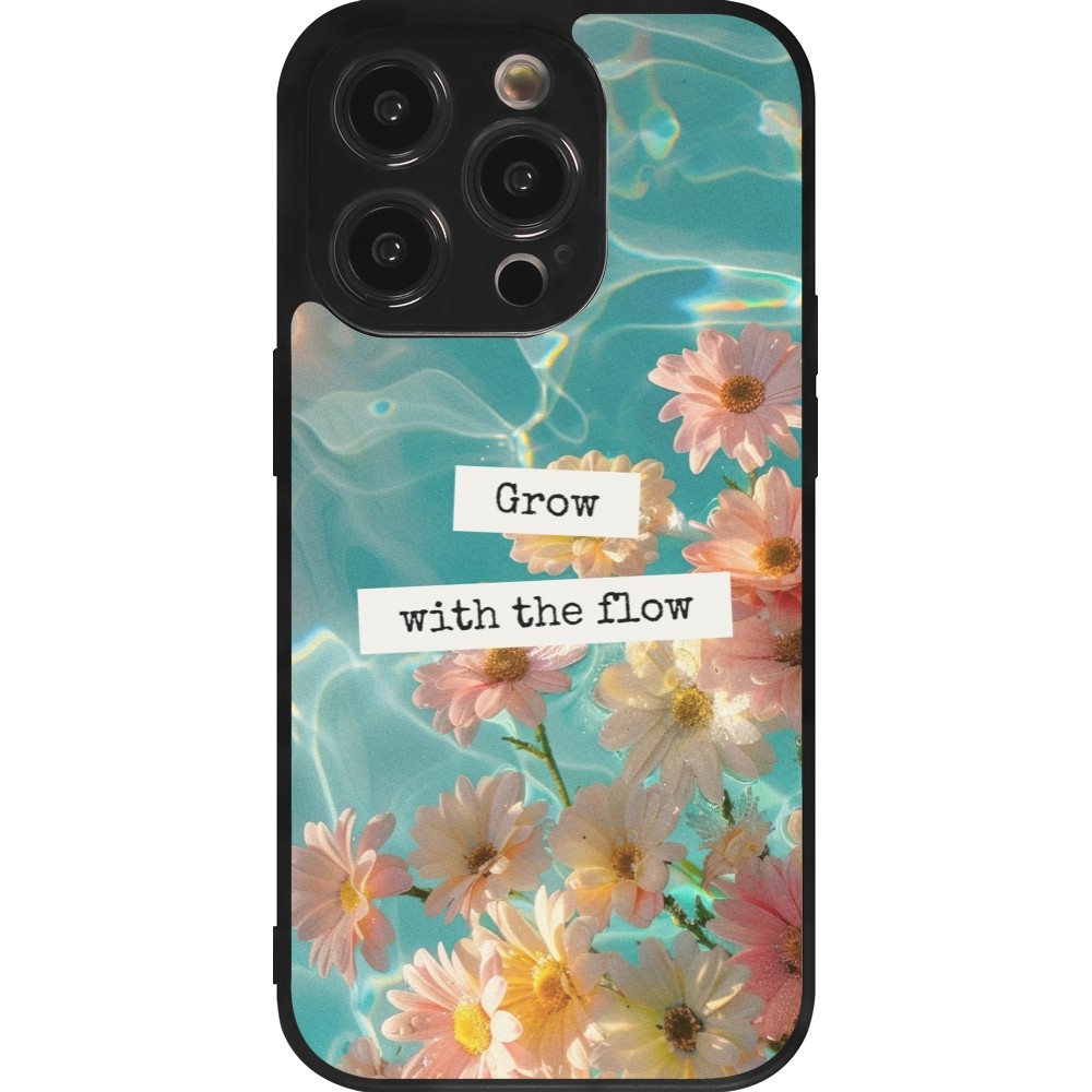 Coque iPhone 14 Pro - Silicone rigide noir Summer 2025 Grow with the flow