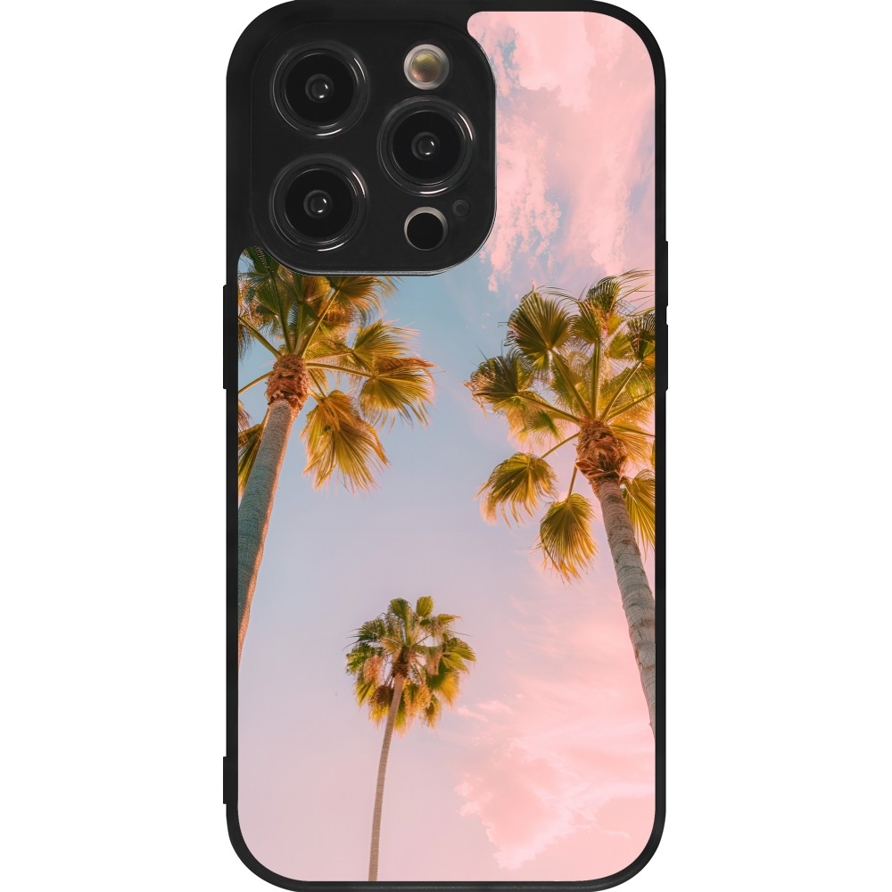 iPhone 14 Pro Case Hülle - Silikon schwarz Summer 2025 Palmiers