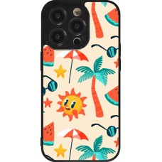 Coque iPhone 14 Pro - Silicone rigide noir Summer 2025 Pattern soleil