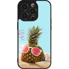 Coque iPhone 14 Pro - Silicone rigide noir Pineapple with glasses Summer 2026
