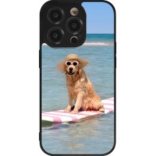 Coque iPhone 14 Pro - Silicone rigide noir Summer Dog on Paddle