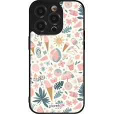 Coque iPhone 14 Pro - Silicone rigide noir Summer Pink Pattern
