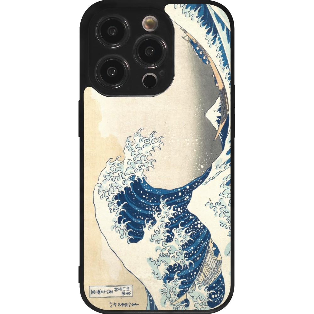 Coque iPhone 14 Pro - Silicone rigide noir Tableau art - La Grande Vague de Kanagawa - Hokusai