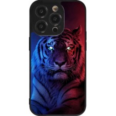 Coque iPhone 14 Pro - Silicone rigide noir Tiger Blue Red