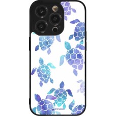 Coque iPhone 14 Pro - Silicone rigide noir Turtles pattern watercolor