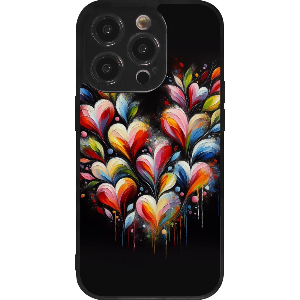 Coque iPhone 14 Pro - Silicone rigide noir Valentine 2024 Coeur Noir Abstrait