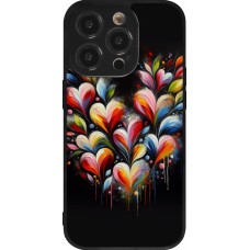 Coque iPhone 14 Pro - Silicone rigide noir Valentine 2024 Coeur Noir Abstrait