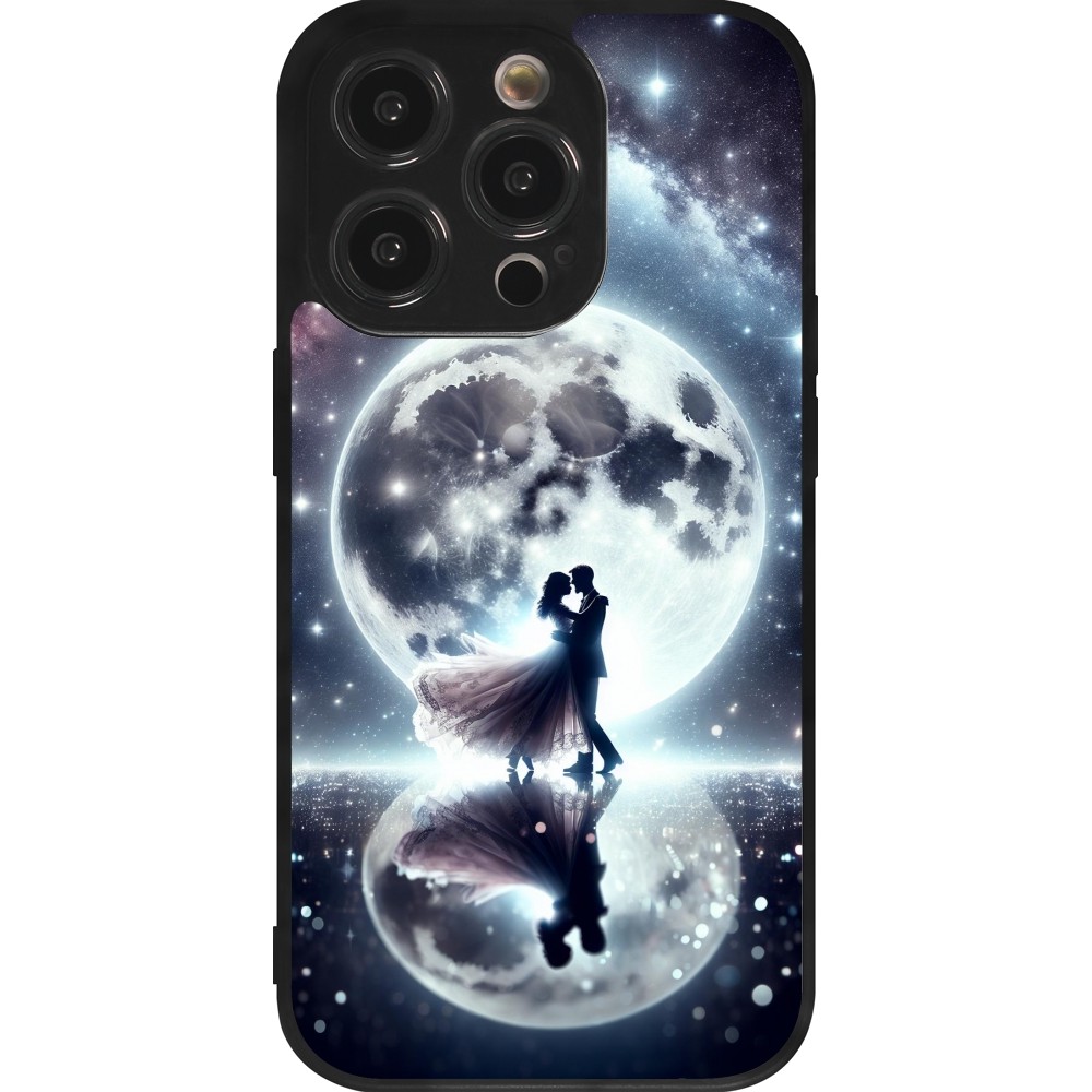 iPhone 14 Pro Case Hülle - Silikon schwarz Valentin 2024 Liebe unter dem Mond