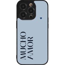 Coque iPhone 14 Pro - Silicone rigide noir Valentine 2024 mucho amor azul