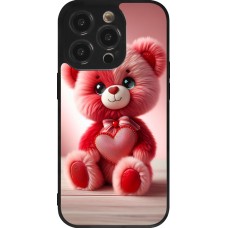 iPhone 14 Pro Case Hülle - Silikon schwarz Valentin 2024 Rosaroter Teddybär