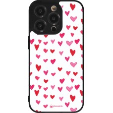 Coque iPhone 14 Pro - Silicone rigide noir Valentine 2022 Many pink hearts