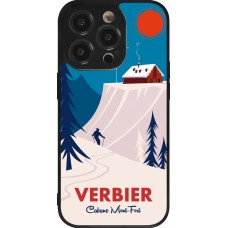 Coque iPhone 14 Pro - Silicone rigide noir Verbier Cabane Mont-Fort