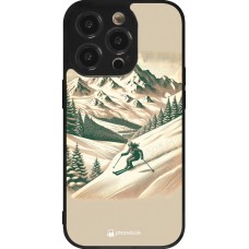 Coque iPhone 14 Pro - Silicone rigide noir Vintage Ski Mountain