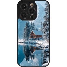 Coque iPhone 14 Pro - Silicone rigide noir Winter 25 Winter house forest day
