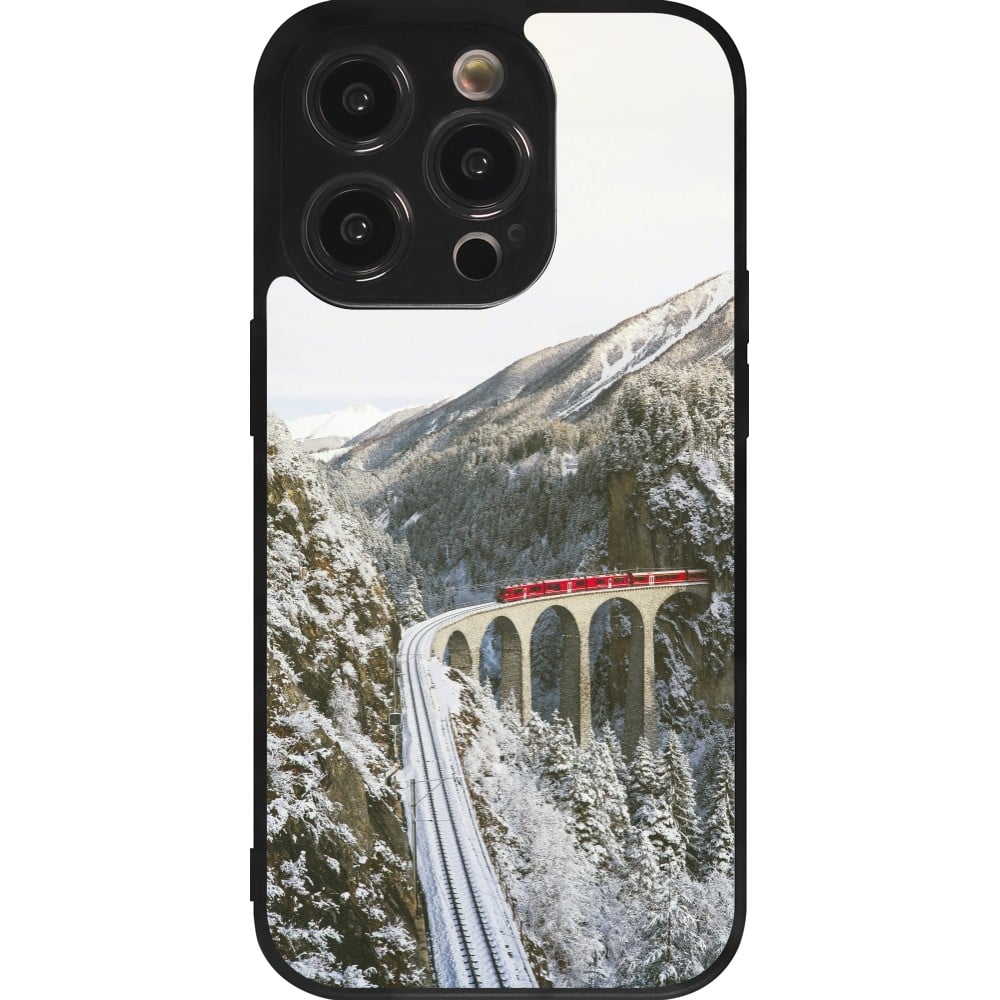 Coque iPhone 14 Pro - Silicone rigide noir Winter 25 Winter polar express