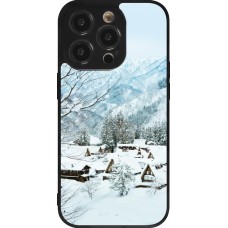 Coque iPhone 14 Pro - Silicone rigide noir Winter 25 Winter snowy landscape