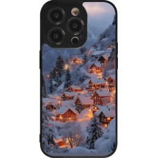 Coque iPhone 14 Pro - Silicone rigide noir Winter 25 Winter snowy village