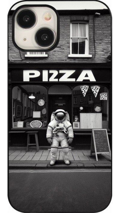 Coque iPhone 15 - Astronaute devant une Pizzeria