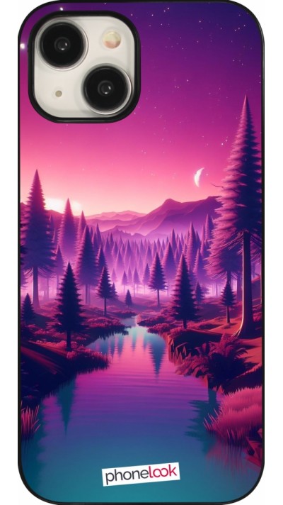 Coque iPhone 15 - Paysage Violet-Rose