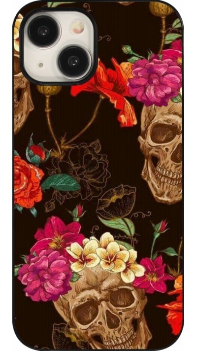 Coque iPhone 15 - Skulls and flowers