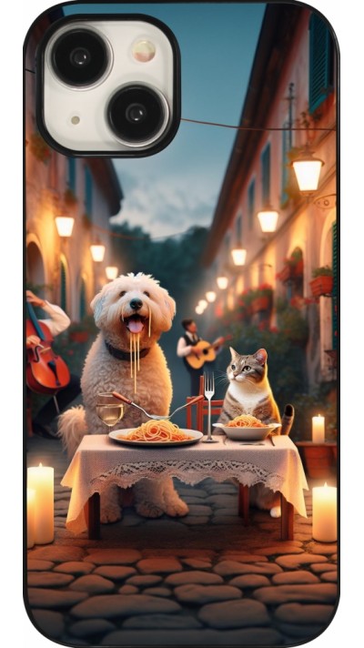 iPhone 15 Case Hülle - Valentin 2024 Hund & Katze Kerzenlicht