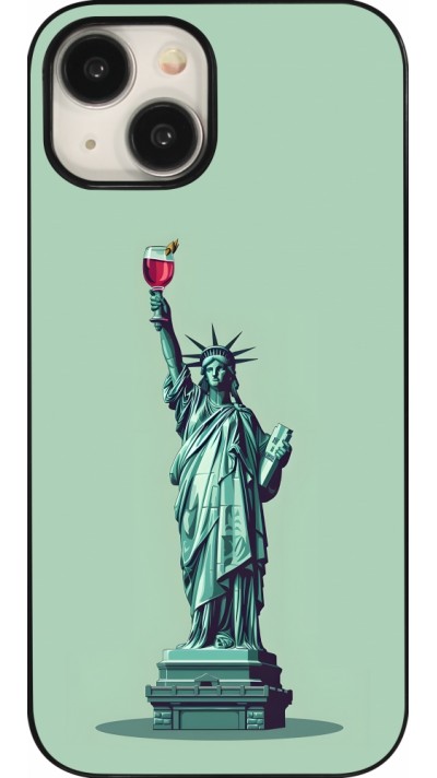 Coque iPhone 15 - Wine Statue de la liberté avec un verre de vin