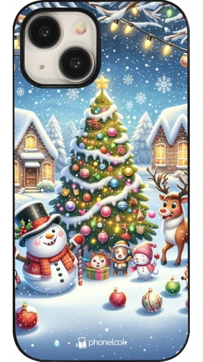 iPhone 15 Case Hülle - Weihnachten 2023 Schneemann und Tannenbaum