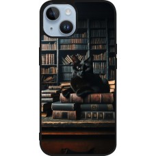 iPhone 15 Case Hülle - Silikon schwarz Katze Bücher dunkel