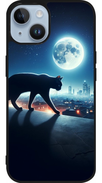 iPhone 15 Case Hülle - Silikon schwarz Schwarze Katze unter dem Vollmond