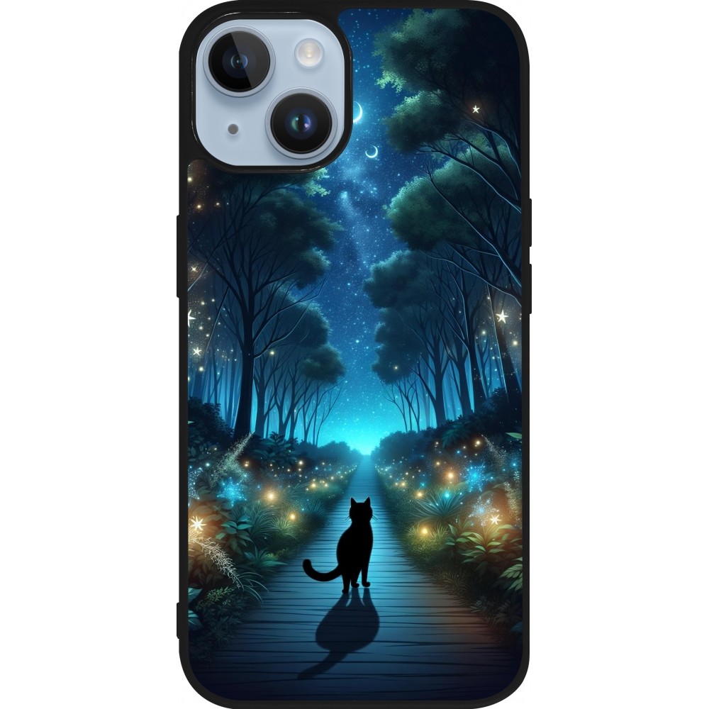 iPhone 15 Case Hülle - Silikon schwarz Schwarze Katze Spaziergang