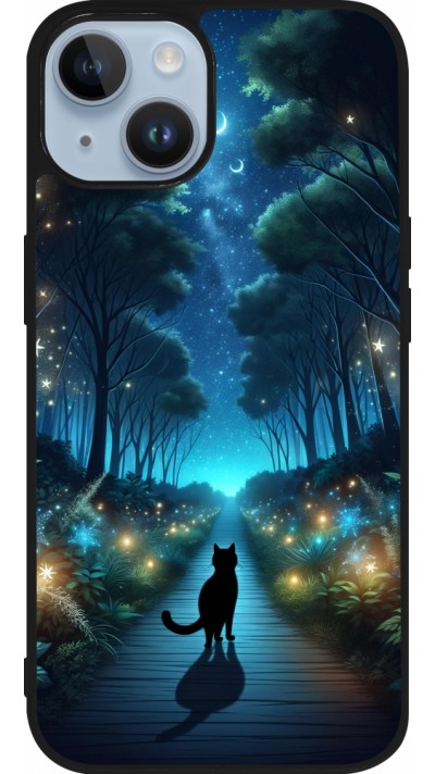 iPhone 15 Case Hülle - Silikon schwarz Schwarze Katze Spaziergang
